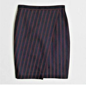 J. Crew Maroon Navy Stripe The Pencil Wrap Skirt